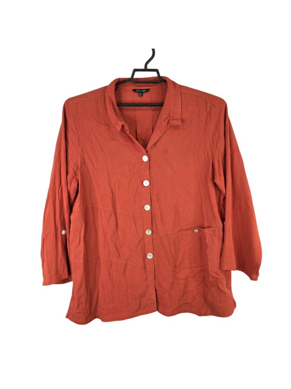 Womens John Mark Rust Button Down Blouse 3/4 Sleeve Rayon Blend Size 1X